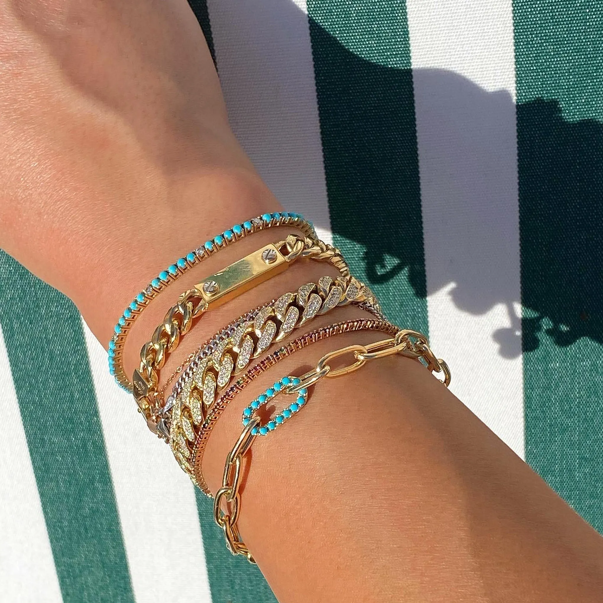 14K Gold Turquoise Thick Oval Link Bracelet