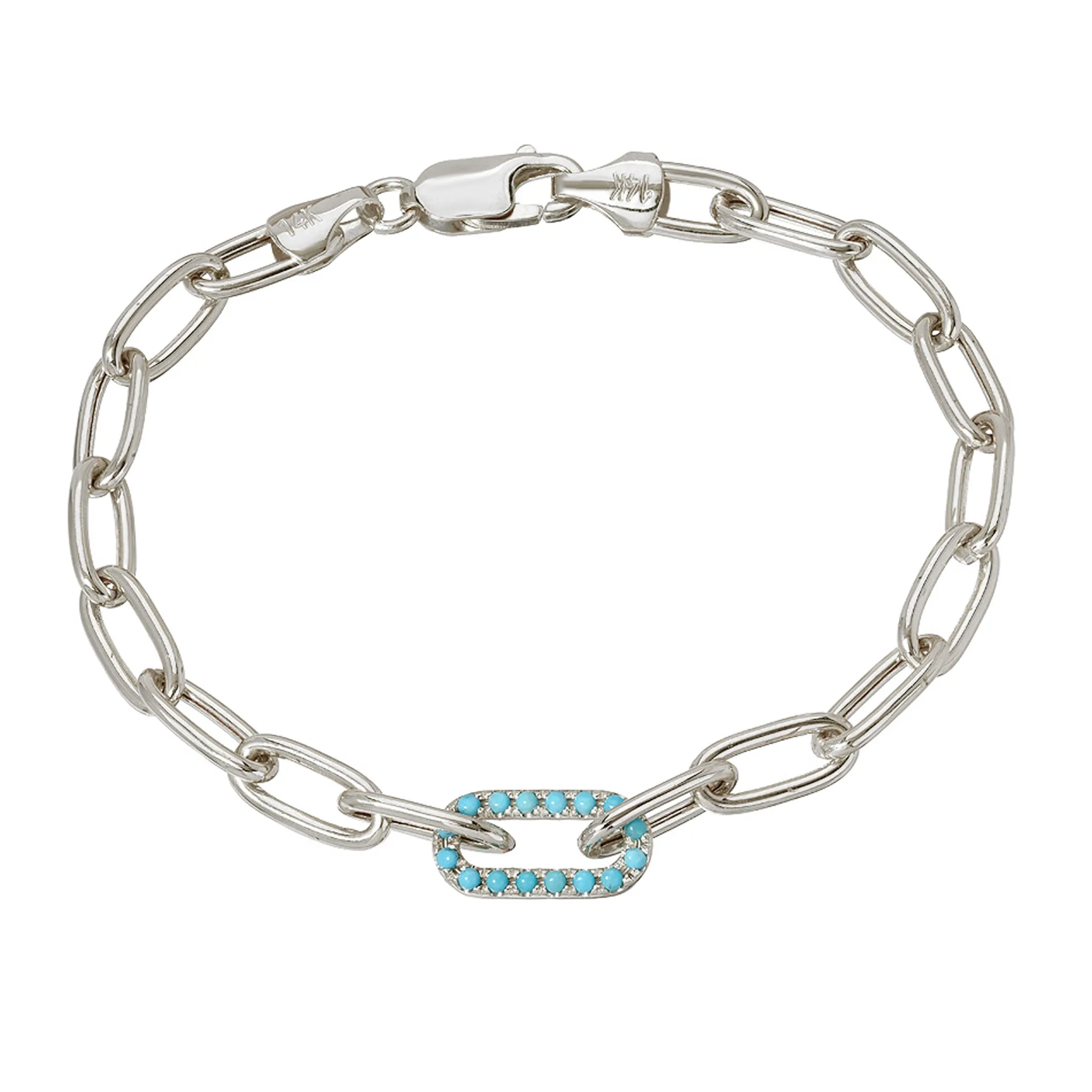 14K Gold Turquoise Thick Oval Link Bracelet