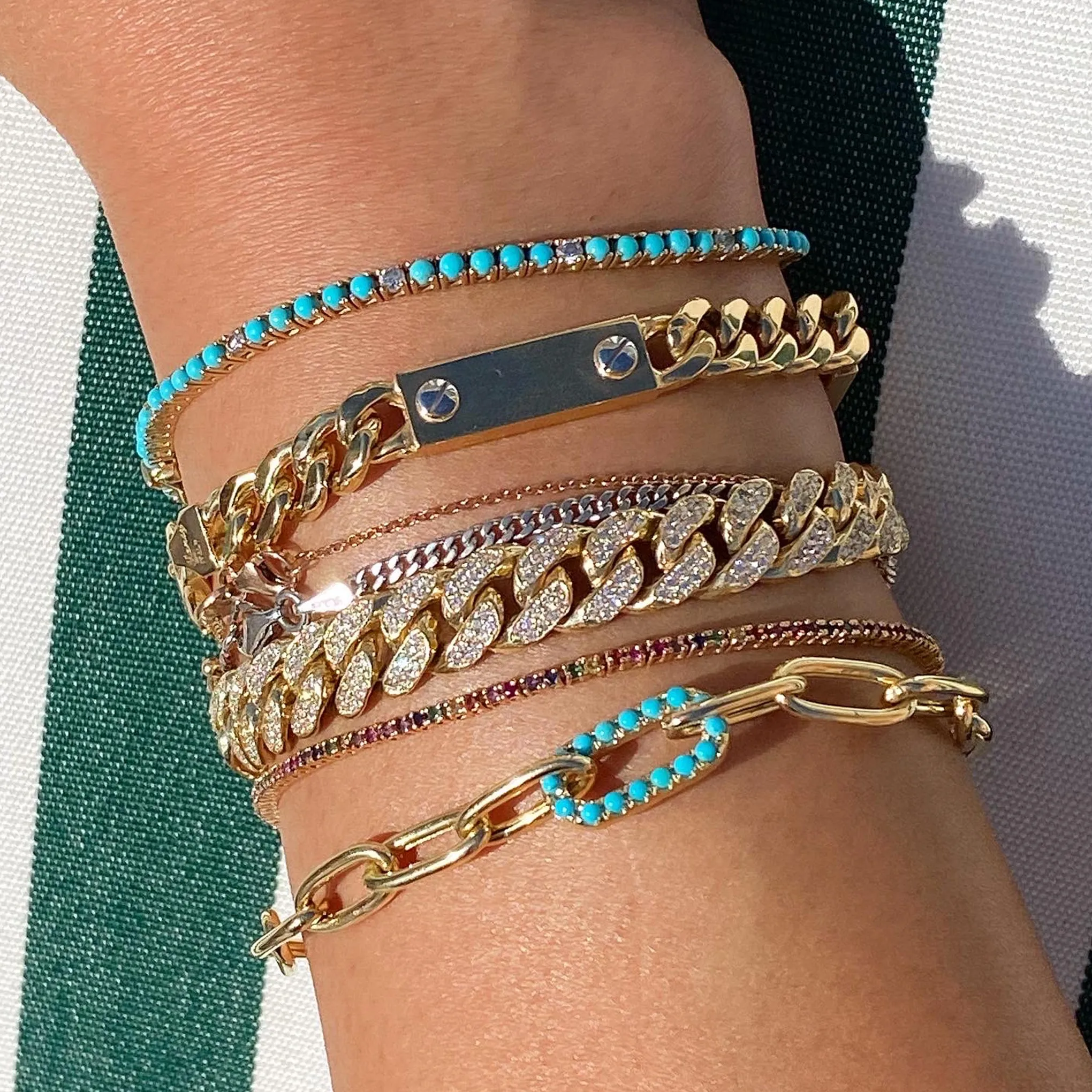 14K Gold Turquoise Thick Oval Link Bracelet