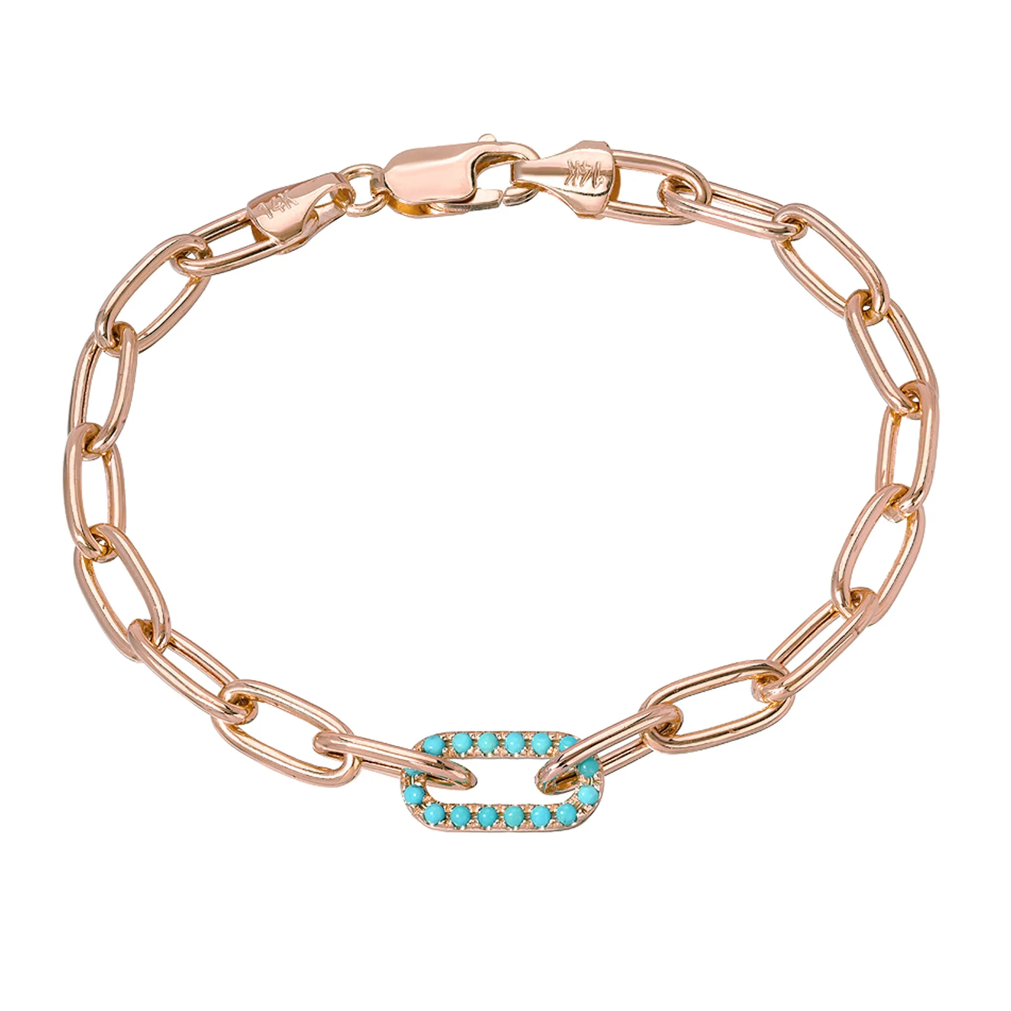 14K Gold Turquoise Thick Oval Link Bracelet