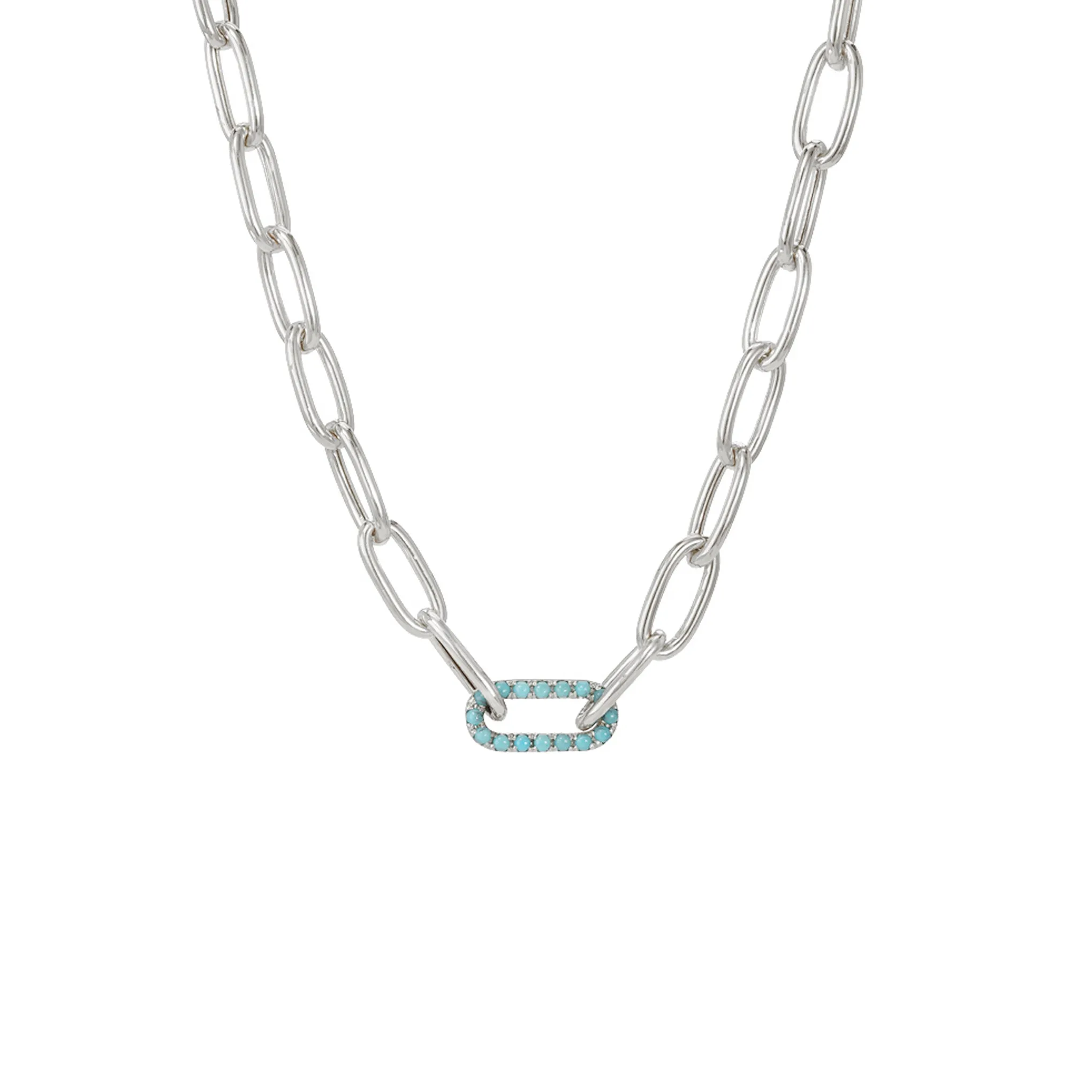 14K Gold Turquoise Thick Oval Link Necklace