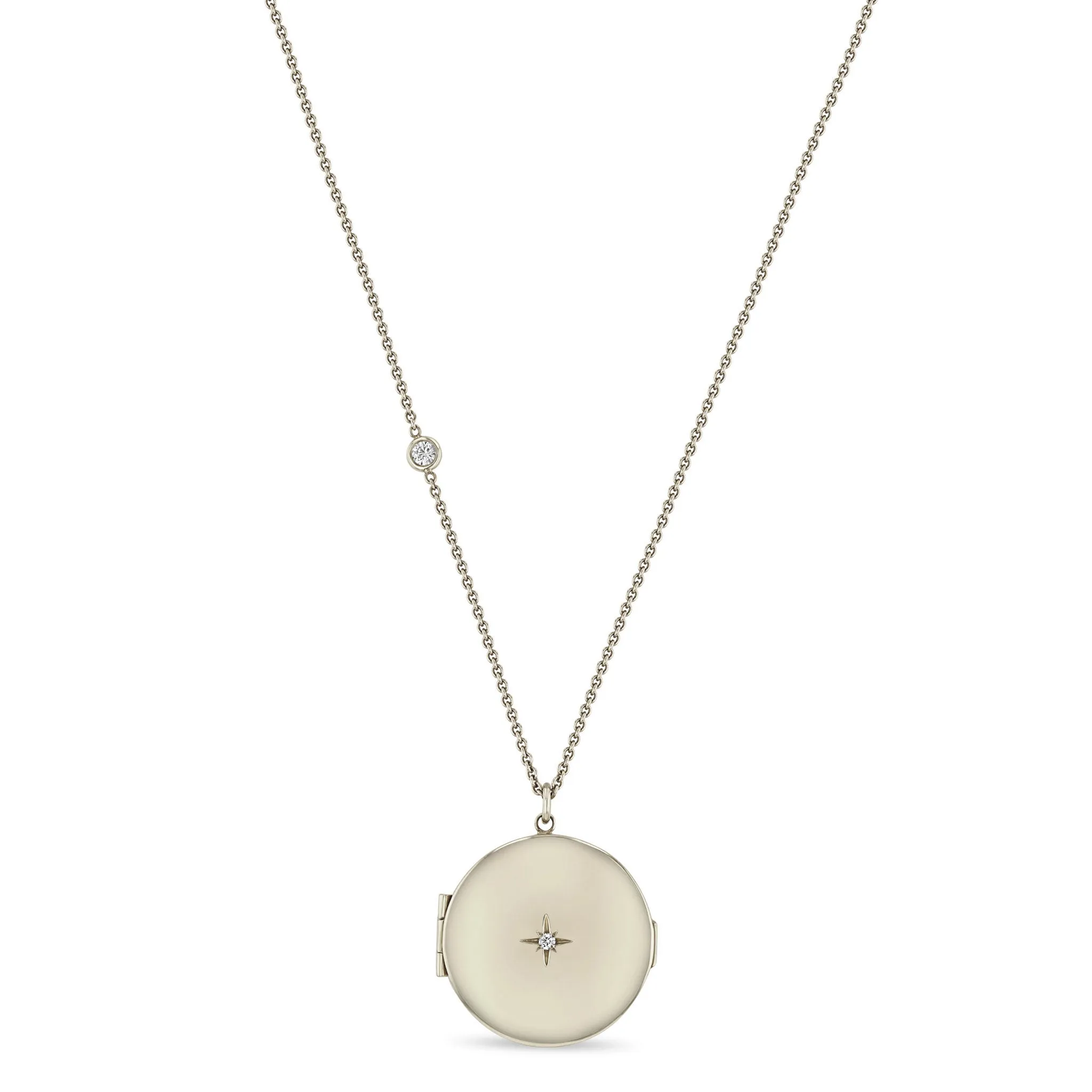 14k Large Round Diamond Locket Necklace with Floating Diamond - SALE