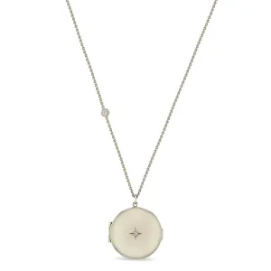 14k Large Round Diamond Locket Necklace with Floating Diamond - SALE