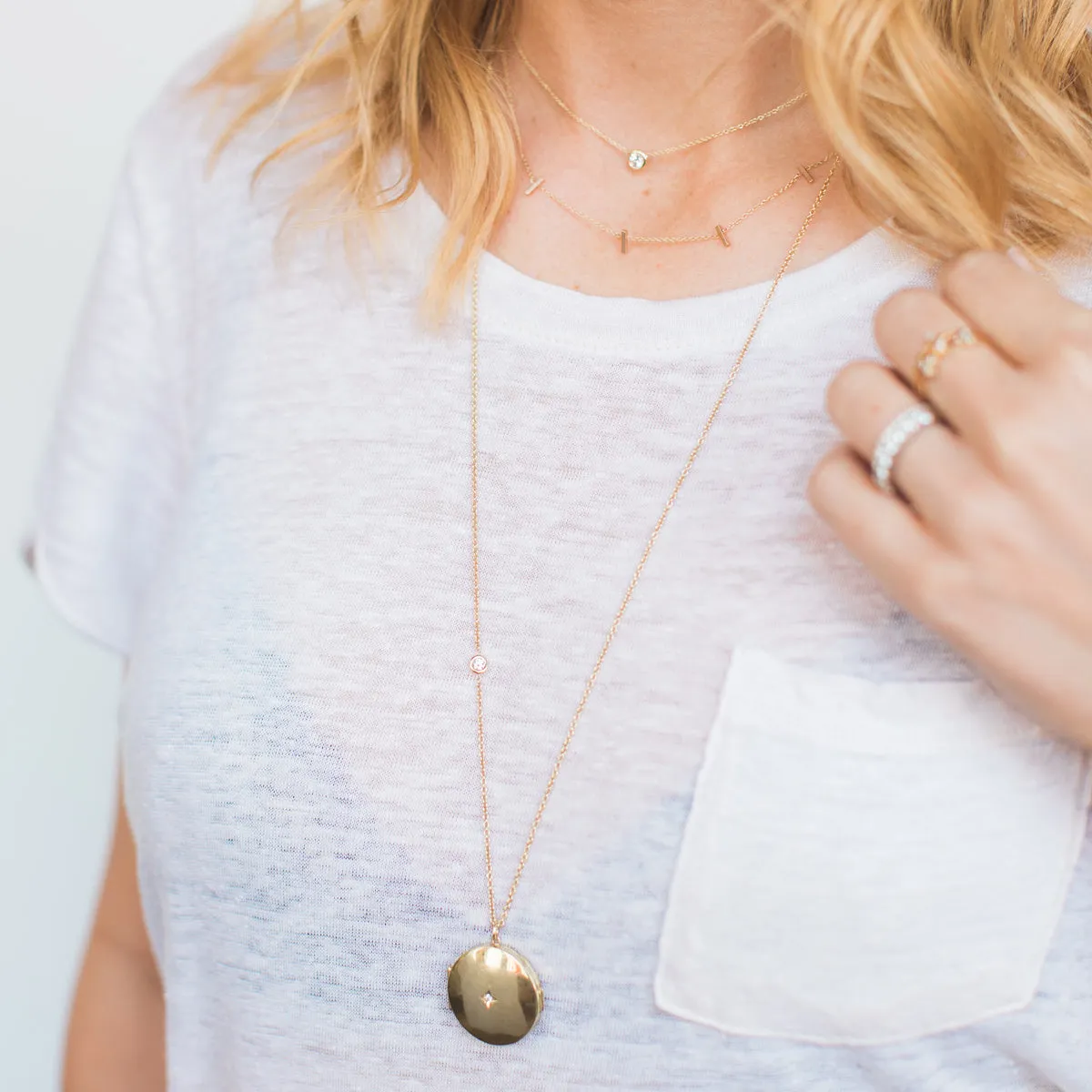 14k Large Round Diamond Locket Necklace with Floating Diamond