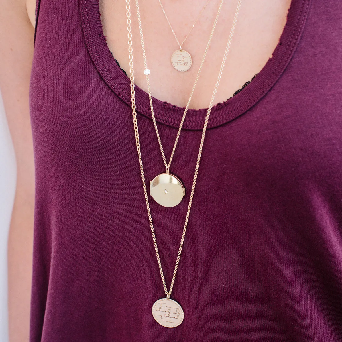 14k Large Round Diamond Locket Necklace with Floating Diamond