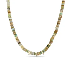 14k Mixed Neutral Gemstone Rondelle Bead Necklace with 3 Prong Diamonds
