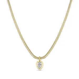 14k Pear Diamond Bezel Pendant Snake Chain Necklace