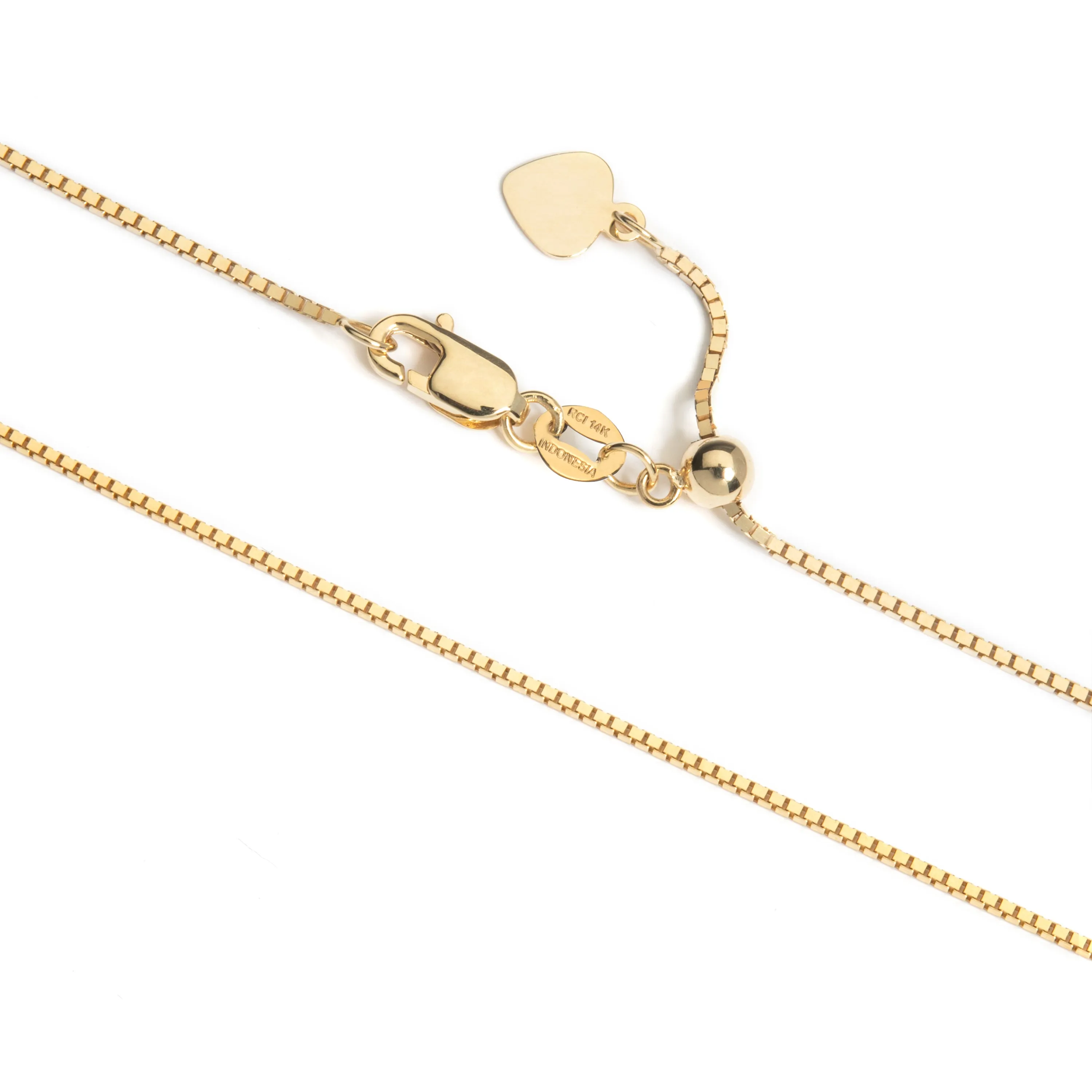 14K Yellow Gold Box Link Chain Necklace | Adjustable 22 Inch Length | .85 mm Thick
