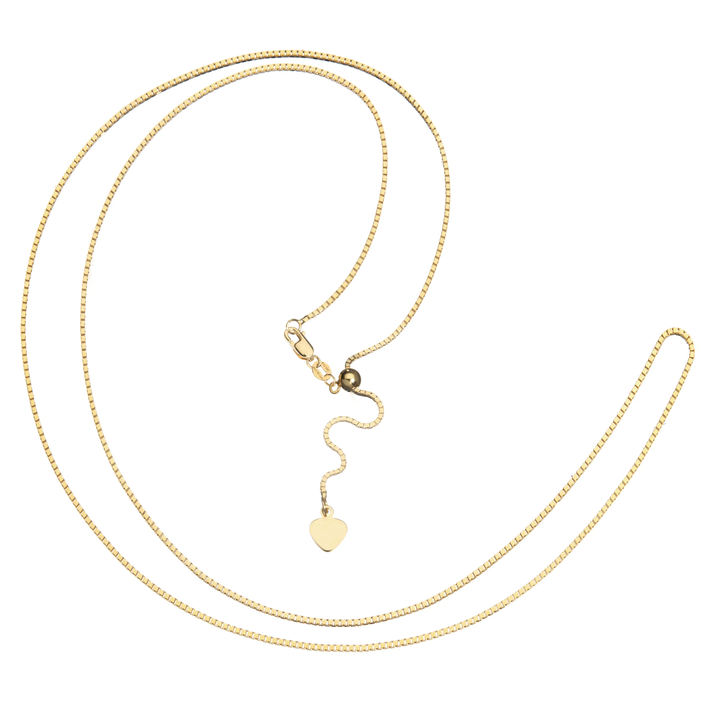 14K Yellow Gold Box Link Chain Necklace | Adjustable 22 Inch Length | .85 mm Thick