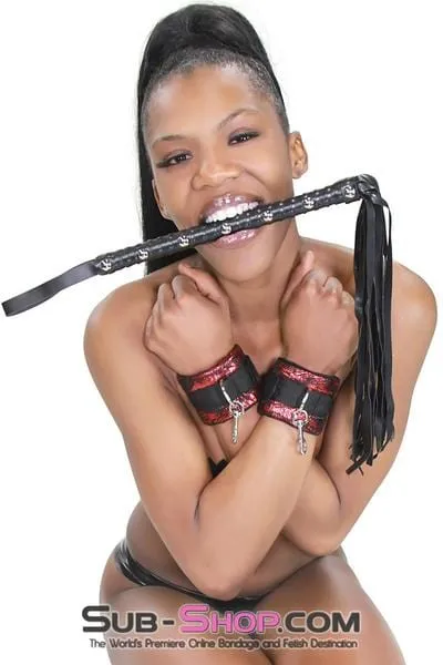 1891RS-SIS      Sissy Slave Lace Velcro Closure Wrist Cuffs with Attached Snap Hook Connectors