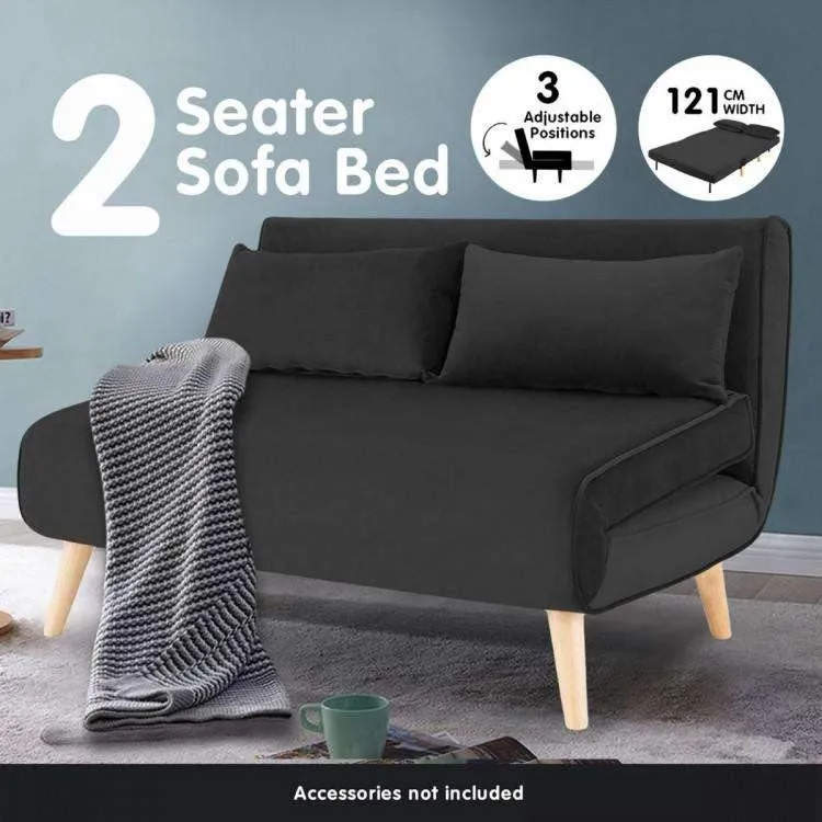 2-SEATER ADJUSTABLE SOFA BED LOUNGE FAUX VELVET FABRIC - BLACK