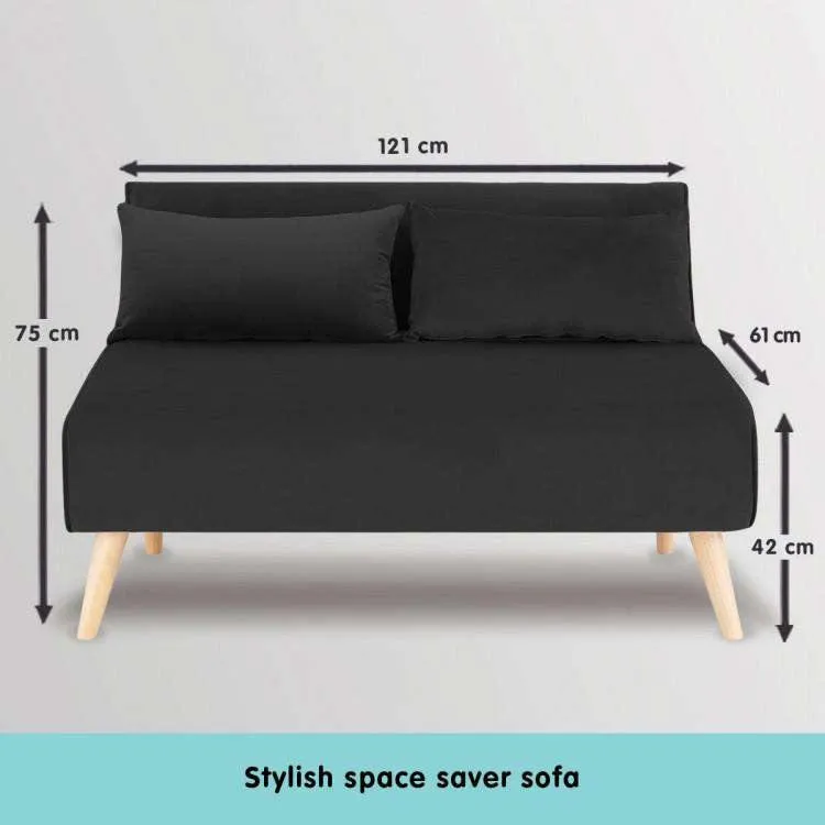 2-SEATER ADJUSTABLE SOFA BED LOUNGE FAUX VELVET FABRIC - BLACK