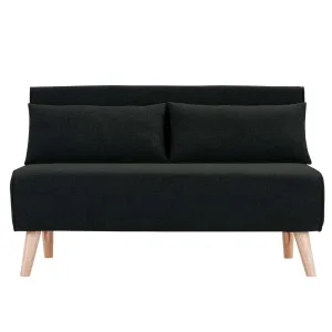 2-SEATER ADJUSTABLE SOFA BED LOUNGE FAUX VELVET FABRIC - BLACK