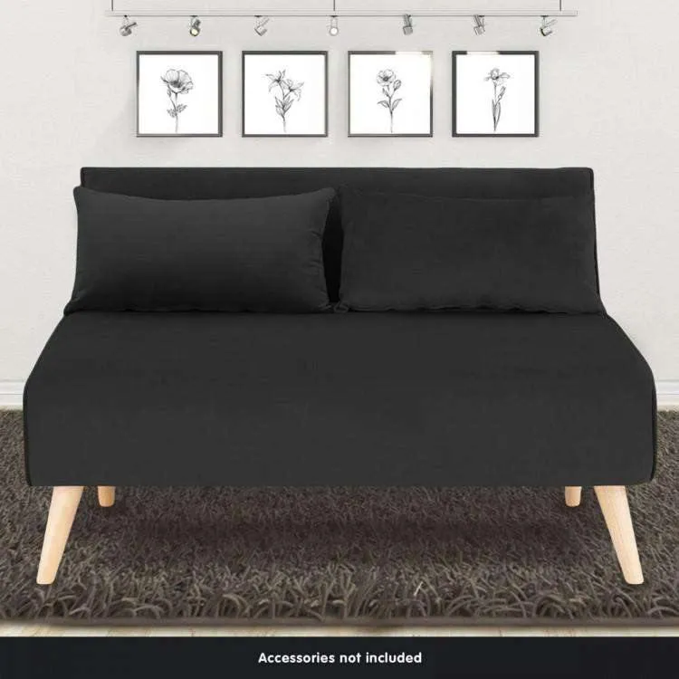 2-SEATER ADJUSTABLE SOFA BED LOUNGE FAUX VELVET FABRIC - BLACK