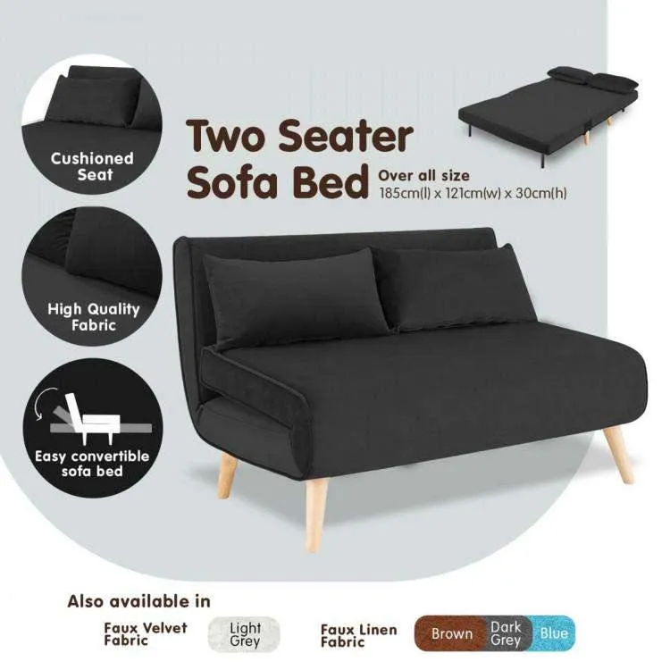 2-SEATER ADJUSTABLE SOFA BED LOUNGE FAUX VELVET FABRIC - BLACK