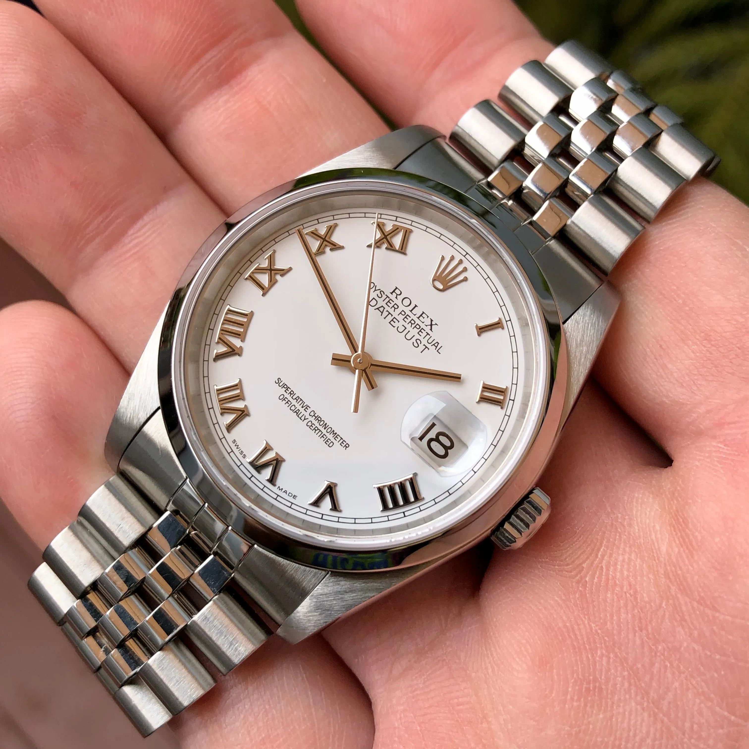2005 Rolex Datejust 16200 White Roman Dial Jubilee Wristwatch with Papers