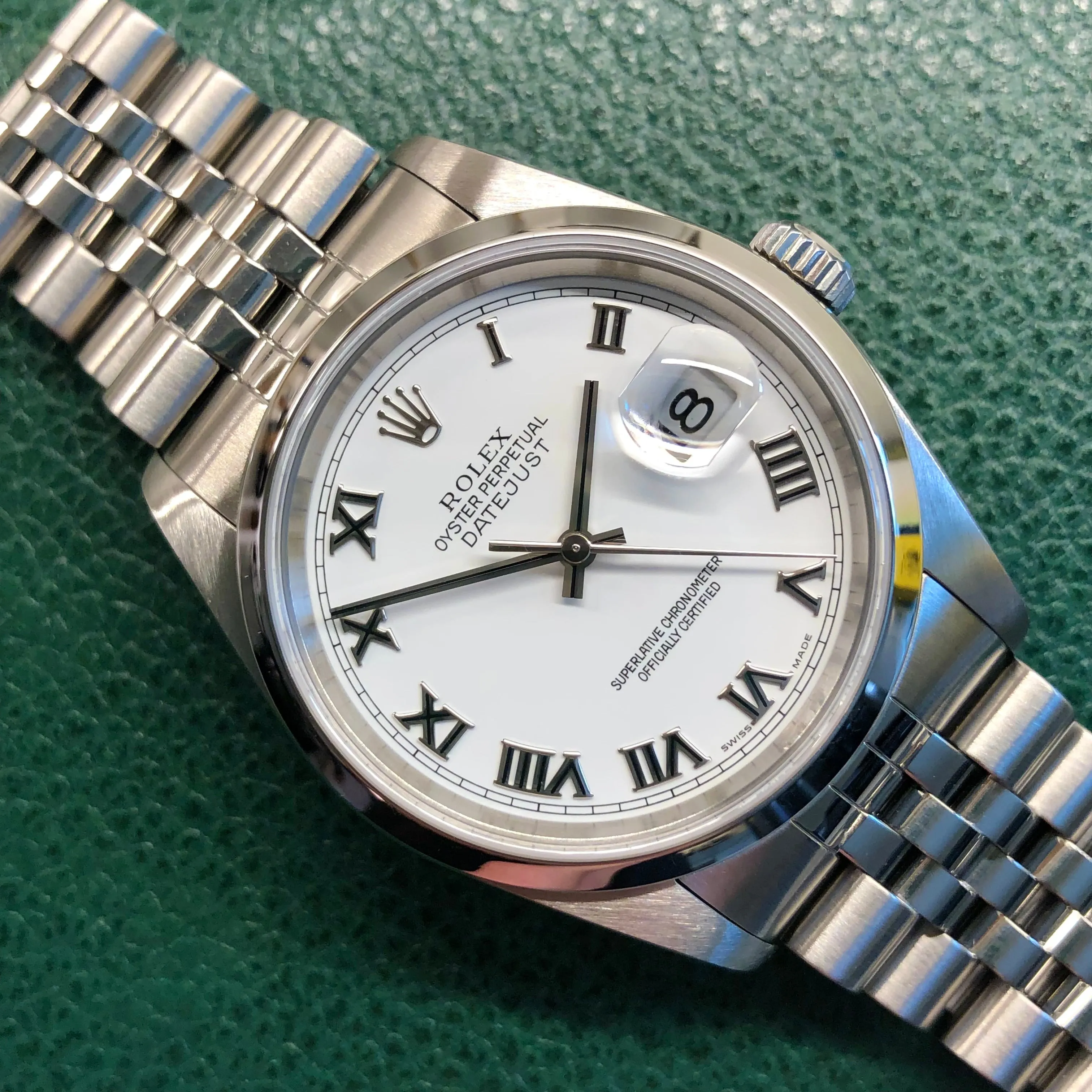 2005 Rolex Datejust 16200 White Roman Dial Jubilee Wristwatch with Papers