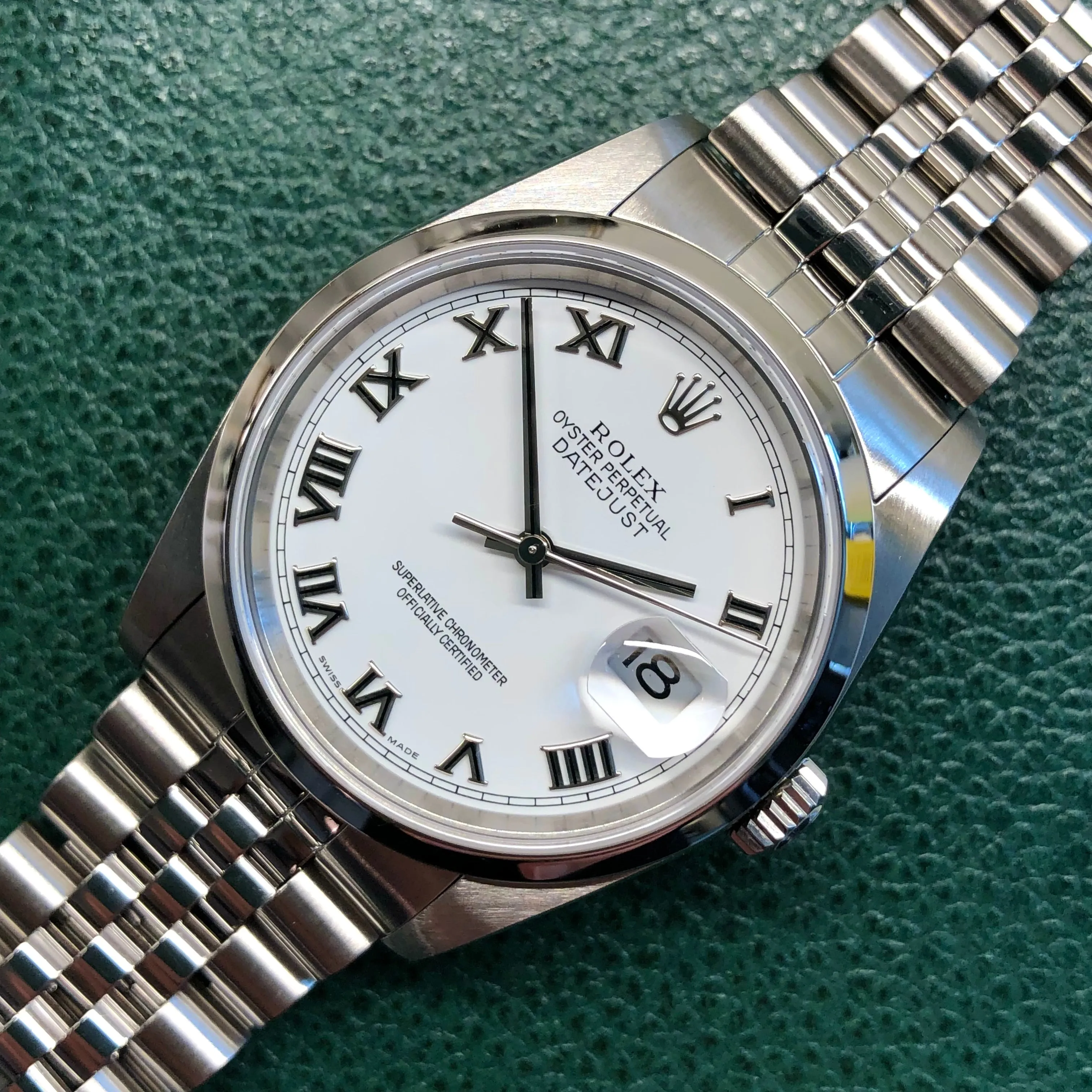 2005 Rolex Datejust 16200 White Roman Dial Jubilee Wristwatch with Papers