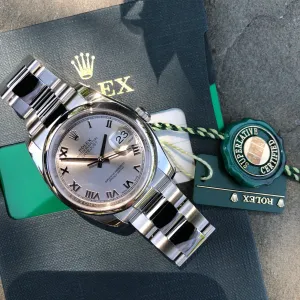 2015 Rolex Datejust 116200 Oyster Perpetual Rhodium Roman Wristwatch Box & Papers
