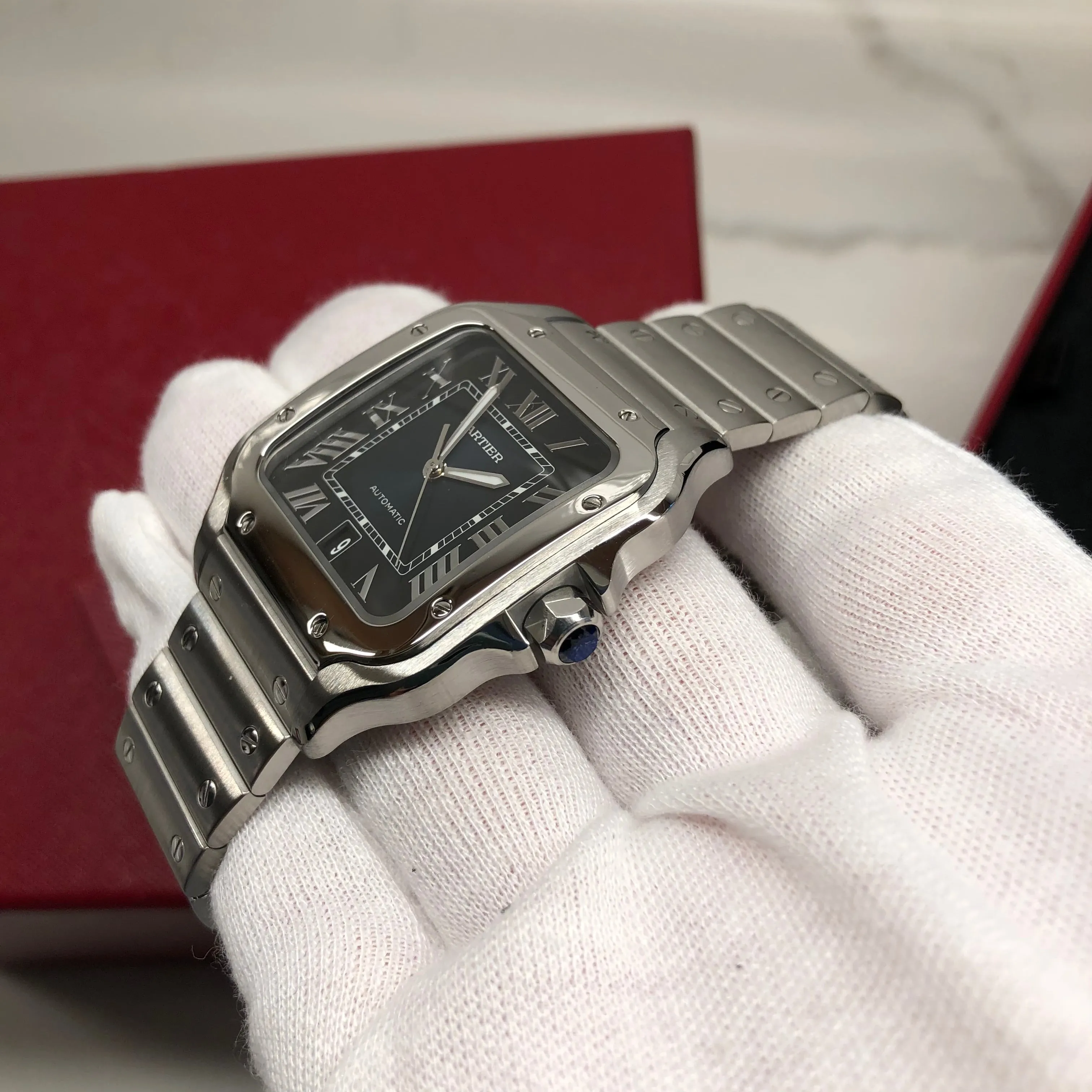 2019 Cartier Santos De Cartier WSSA0013 Blue Dial Men's 39.8mm Wristwatch Box Papers