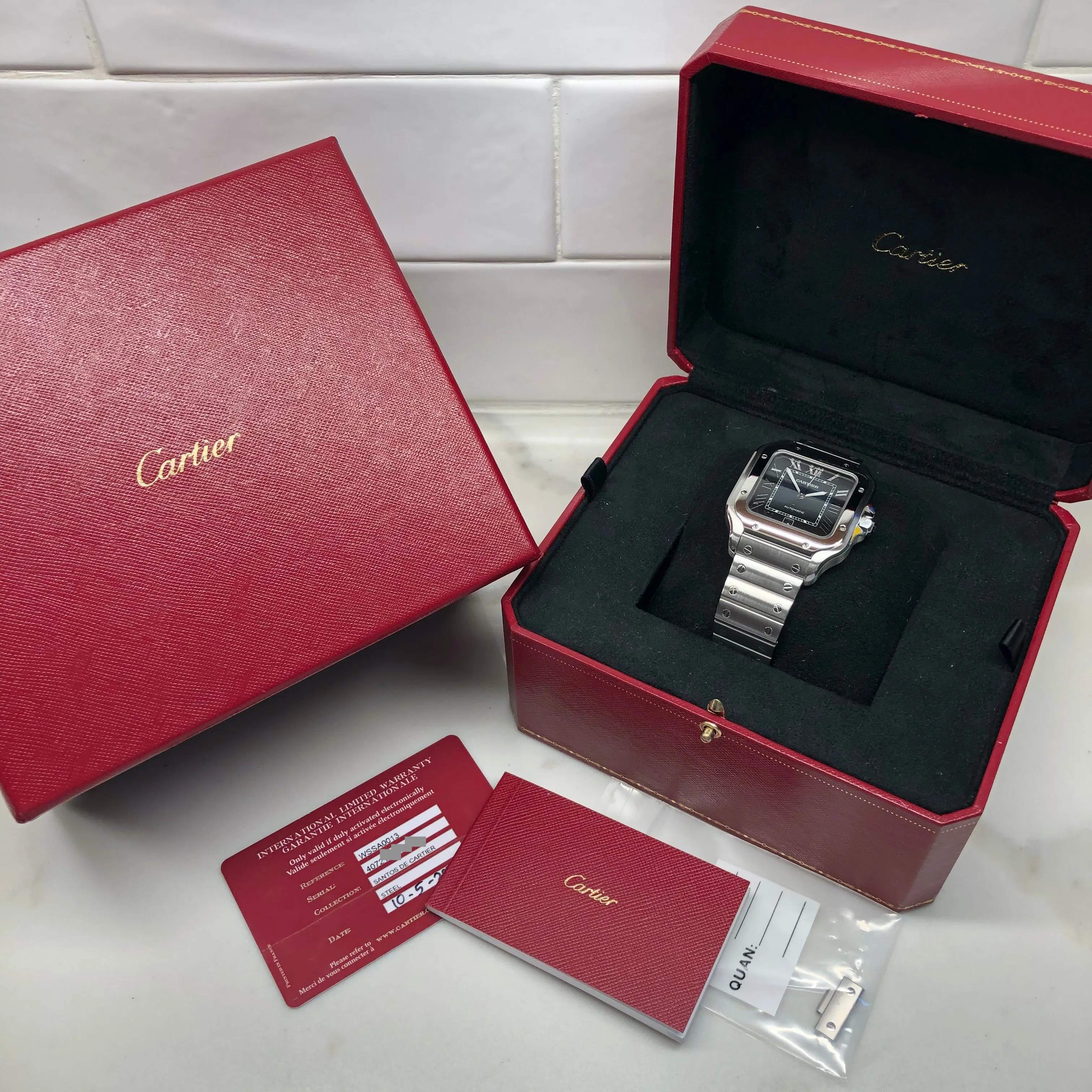 2019 Cartier Santos De Cartier WSSA0013 Blue Dial Men's 39.8mm Wristwatch Box Papers