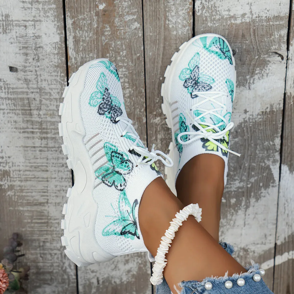 2025 Women's Single Shoe Platform Jogging Outdoor Anti Slip Lace Up Summer Mesh Breathable Thick Soled Casual Vulcanized Shoes