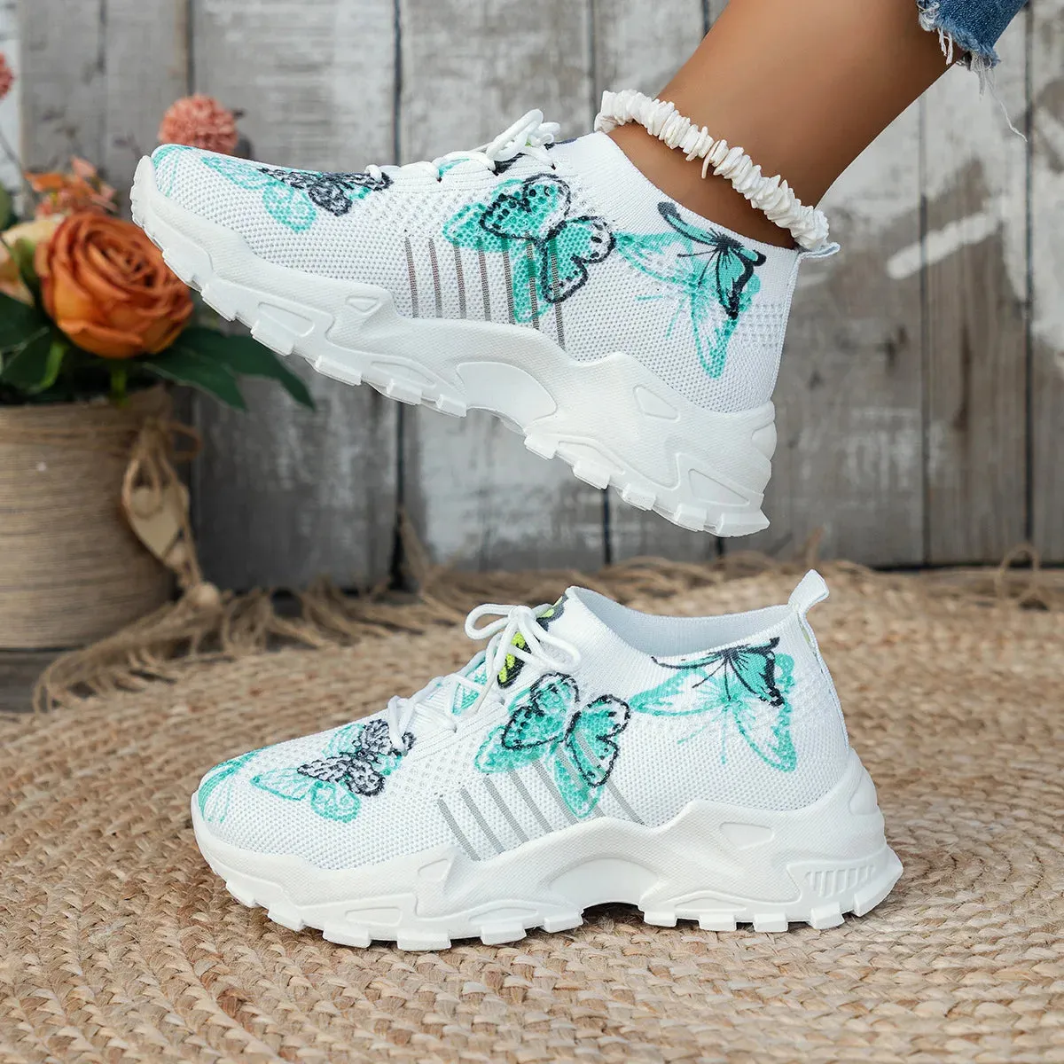 2025 Women's Single Shoe Platform Jogging Outdoor Anti Slip Lace Up Summer Mesh Breathable Thick Soled Casual Vulcanized Shoes