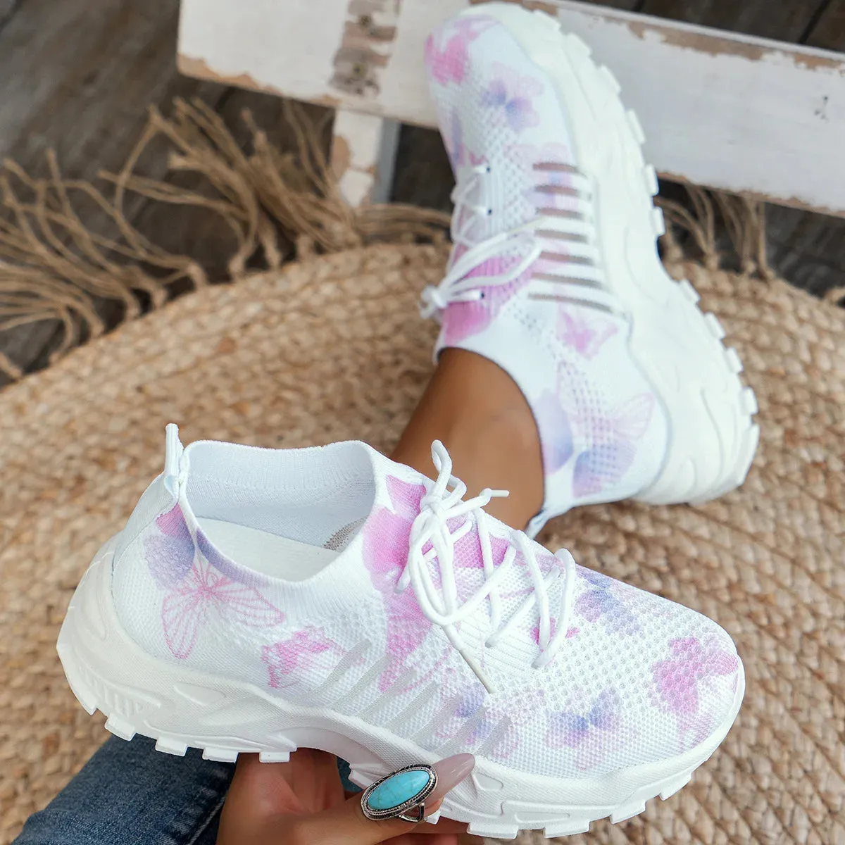 2025 Women's Single Shoe Platform Jogging Outdoor Anti Slip Lace Up Summer Mesh Breathable Thick Soled Casual Vulcanized Shoes