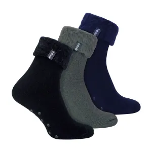 3 Pack Mens Soft Fleece Lined Slipper Bed Socks