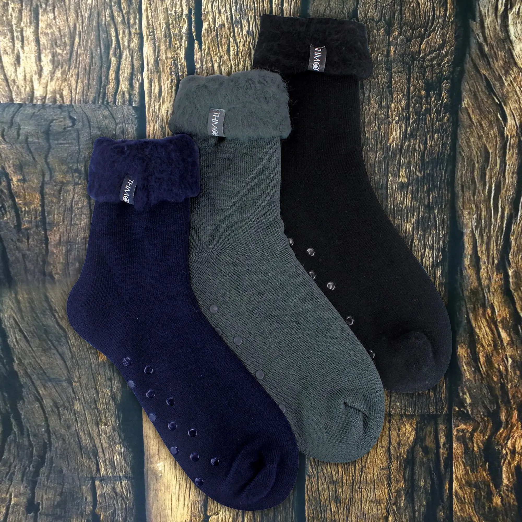 3 Pack Mens Soft Fleece Lined Slipper Bed Socks