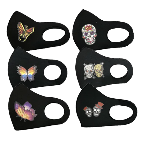 3 Piece: Thick Black Fashion Mask With Printed Design - 4 Styles Available