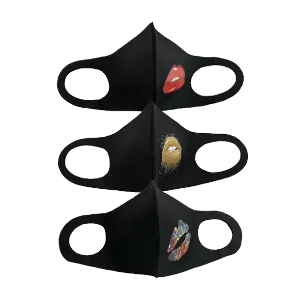 3 Piece: Thick Black Fashion Mask With Printed Design - 4 Styles Available