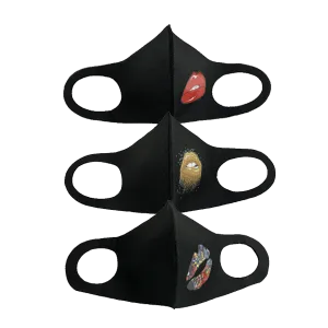 3 Piece: Thick Black Fashion Mask With Printed Design - 4 Styles Available