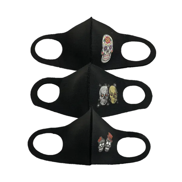 3 Piece: Thick Black Fashion Mask With Printed Design - 4 Styles Available