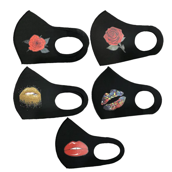 3 Piece: Thick Black Fashion Mask With Printed Design - 4 Styles Available
