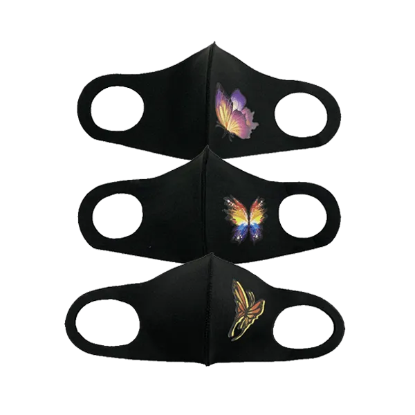 3 Piece: Thick Black Fashion Mask With Printed Design - 4 Styles Available