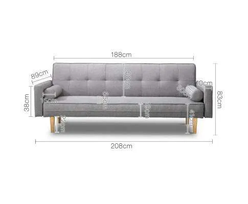 3 Seater Fabric Lounge Chair - Grey