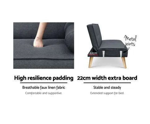 3 Seater Fabric Sofa Bed - Charcoal