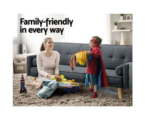 3 Seater Fabric Sofa Bed - Charcoal