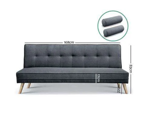 3 Seater Fabric Sofa Bed - Charcoal