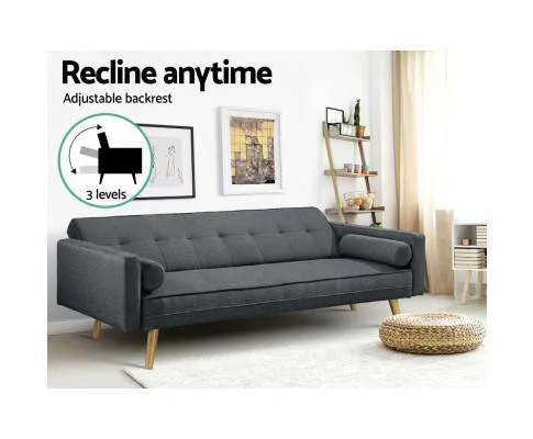 3 Seater Fabric Sofa Bed - Charcoal