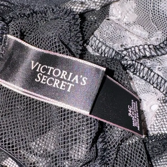 34C VS Victoria’s Secret Corset Dream Angels Black soft pink lace garter slip