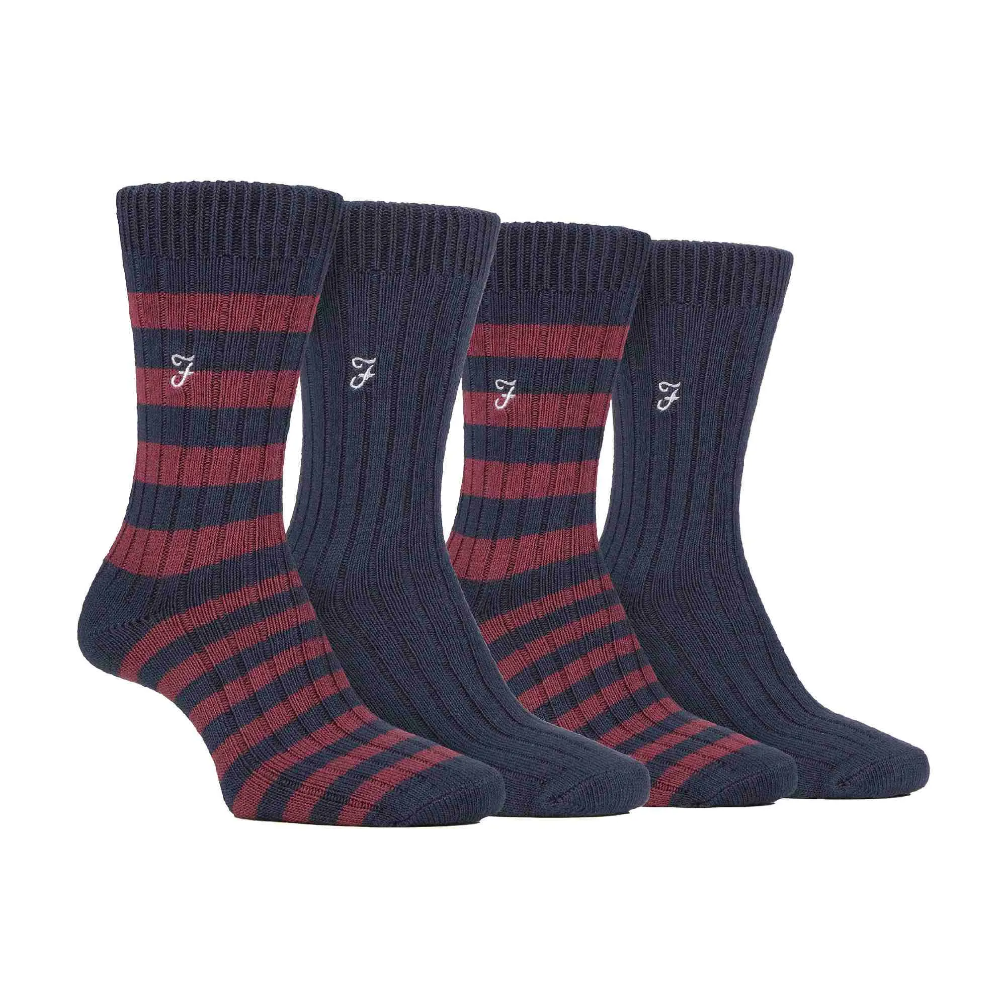 4 Pack Mens Soft Breathable Bamboo Striped Boot Socks
