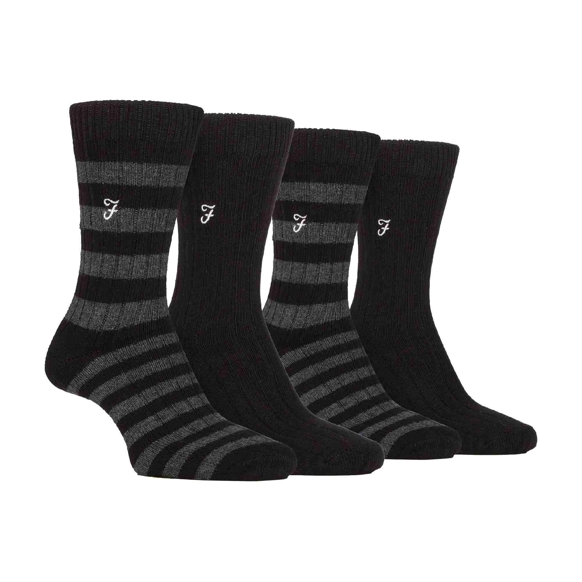 4 Pack Mens Soft Breathable Bamboo Striped Boot Socks