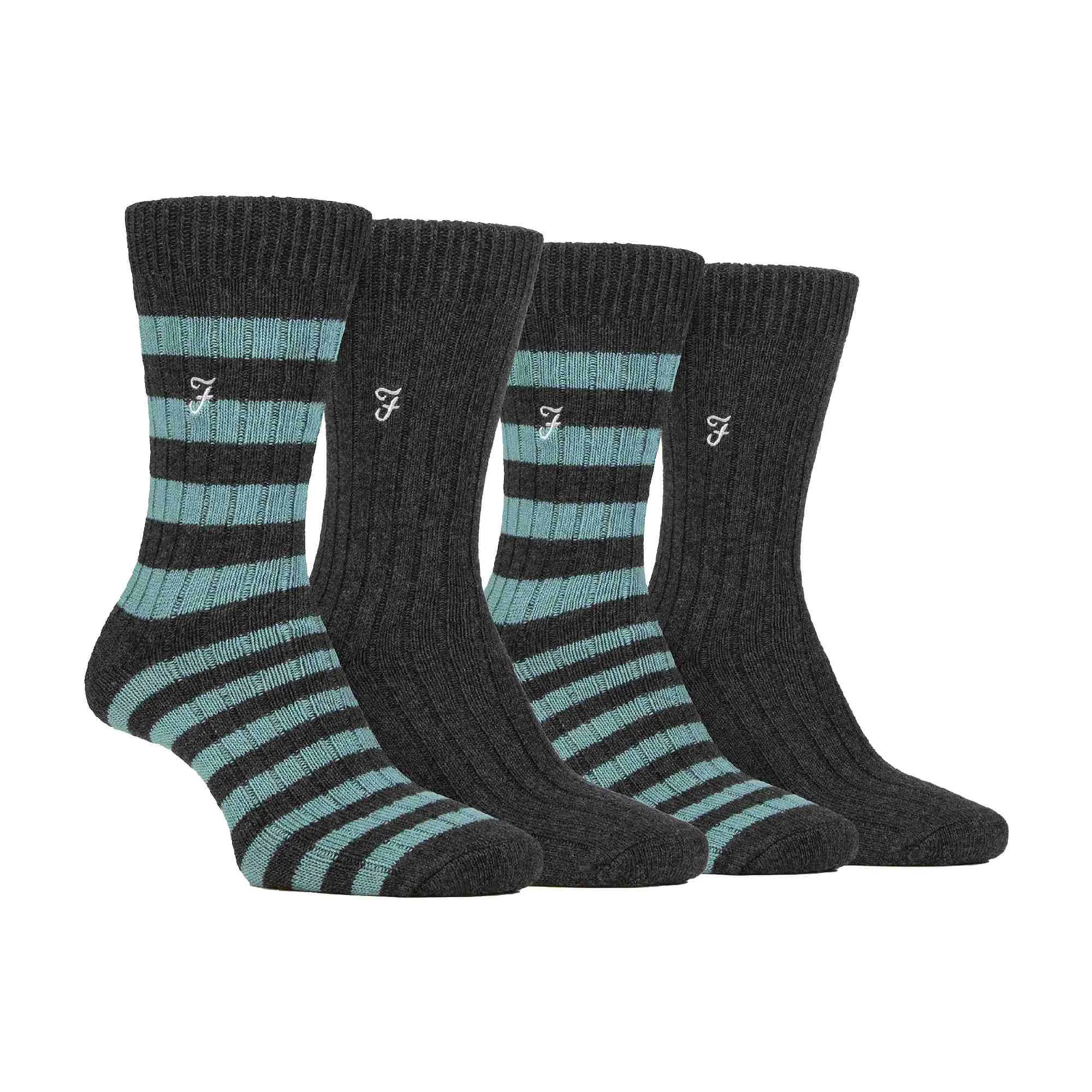 4 Pack Mens Soft Breathable Bamboo Striped Boot Socks