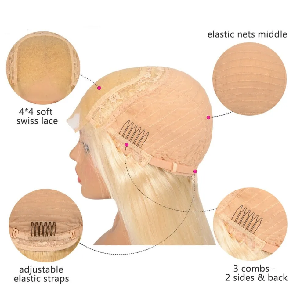 613 Blonde Human Hair Wigs | Brazilian 4x4 Lace Closure Wig