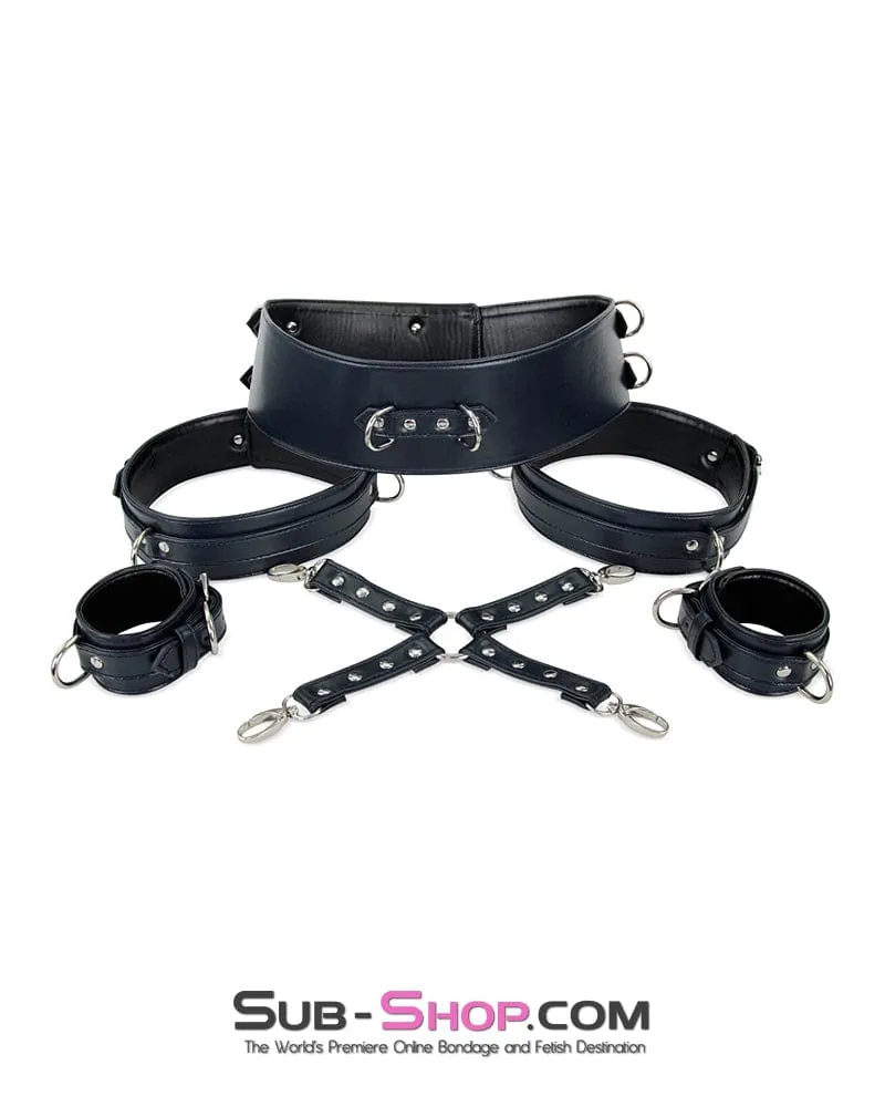 9947M      Padded Bondage Belt, Thigh Cuffs, Wrist Cuffs and Connector Strap Full Bondage Set