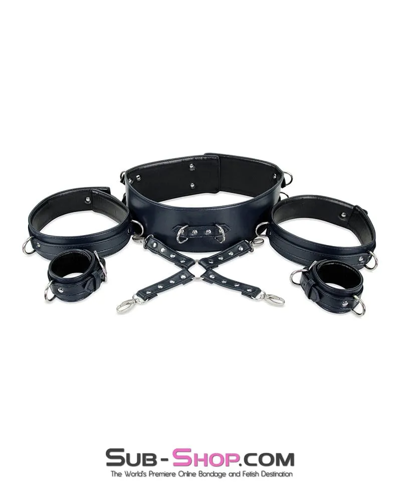 9947M      Padded Bondage Belt, Thigh Cuffs, Wrist Cuffs and Connector Strap Full Bondage Set