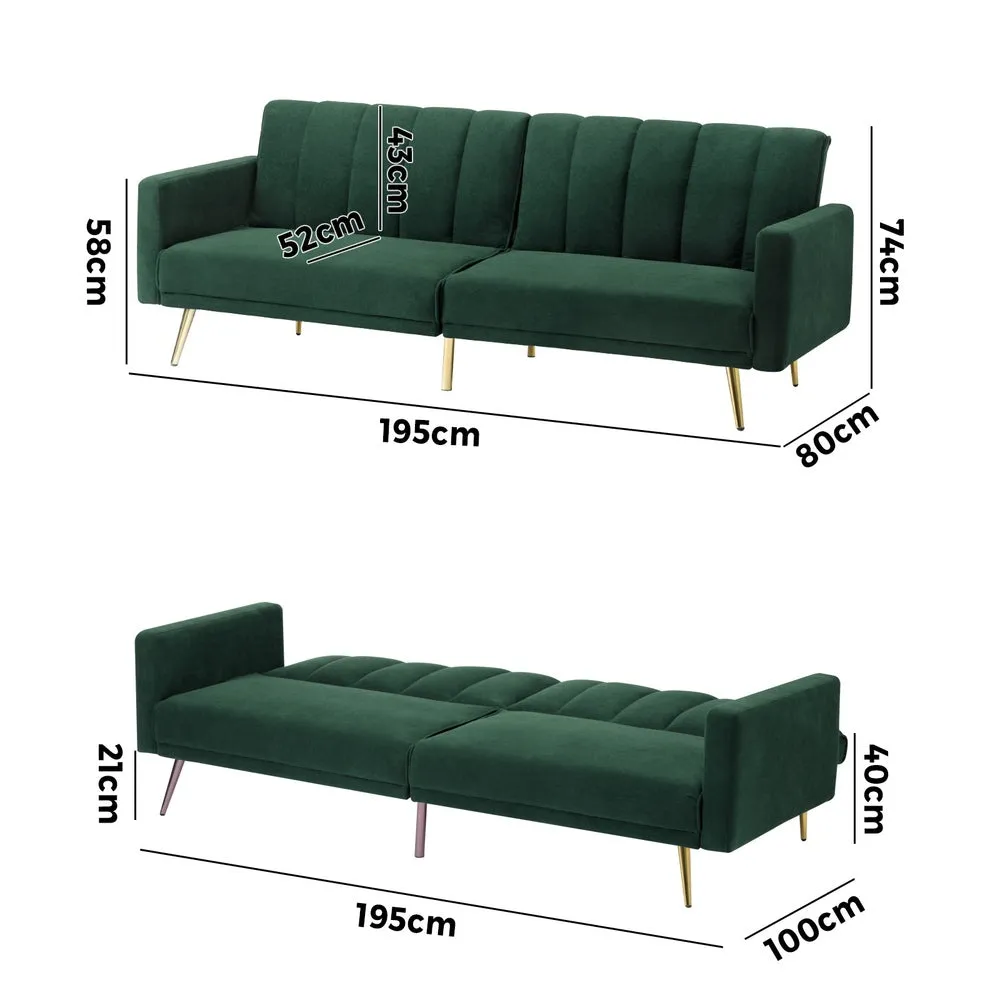 ABBY 3 Seater Sofa Bed Convertible Velvet Green