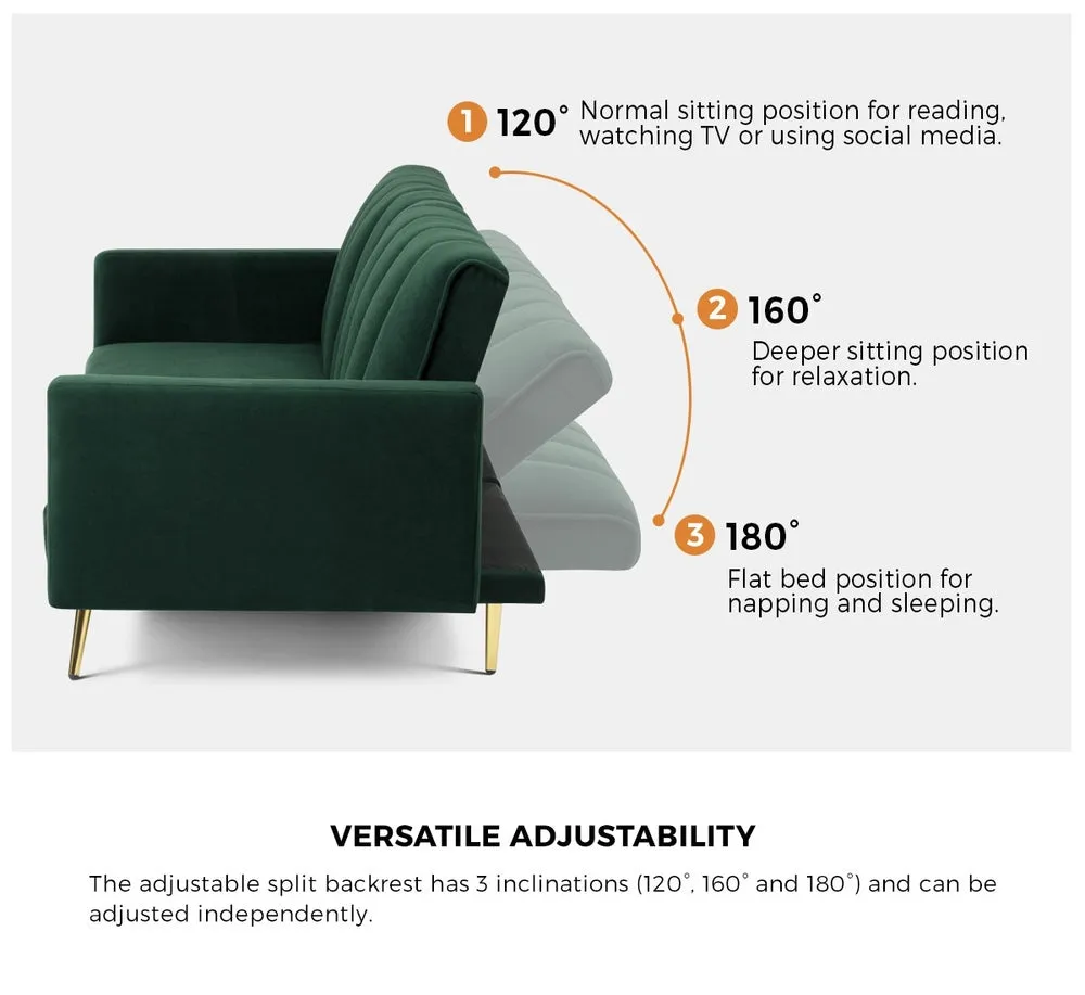ABBY 3 Seater Sofa Bed Convertible Velvet Green